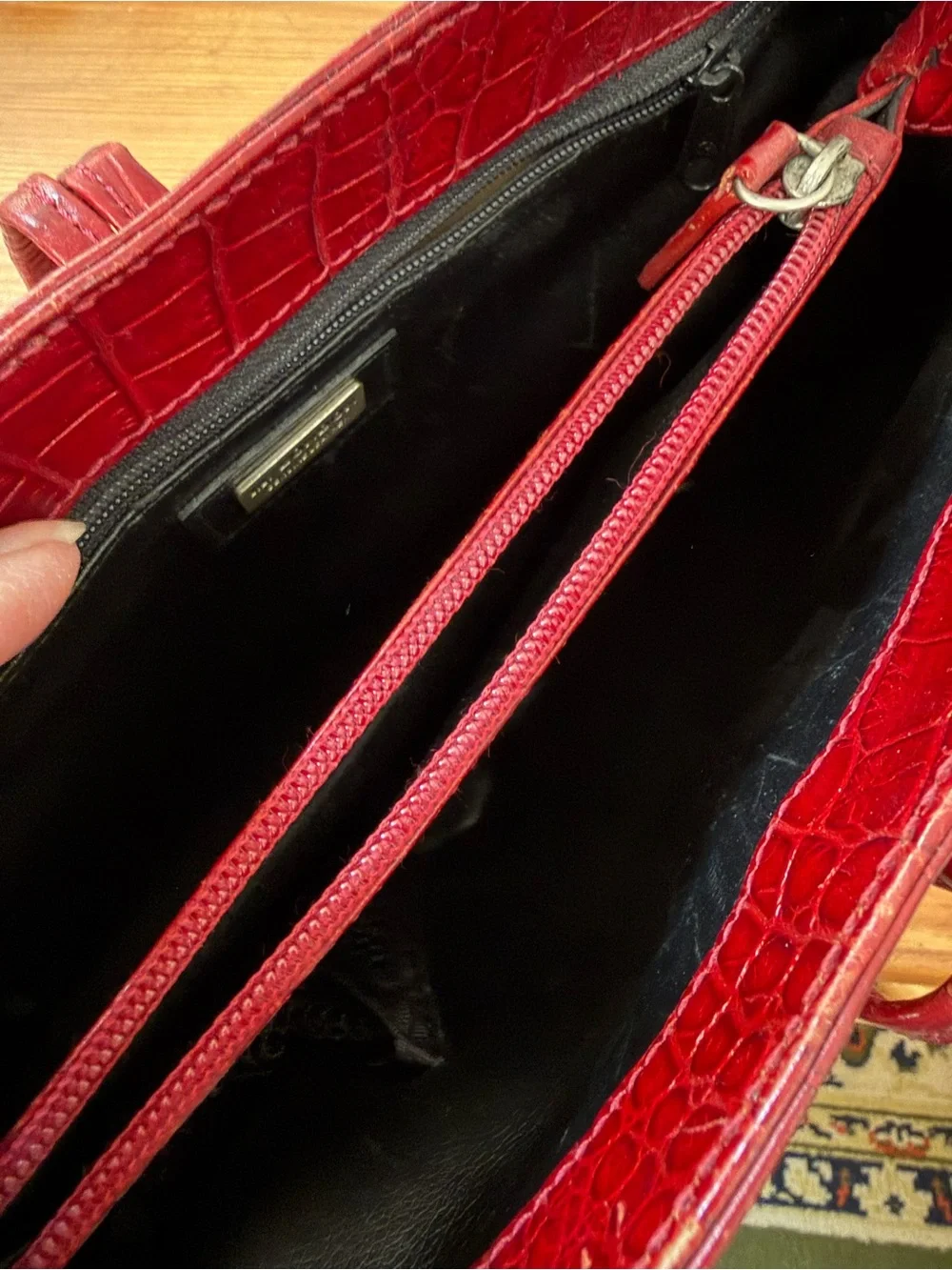 M. London Red Croc-Embossed Leather Satchel Handbag